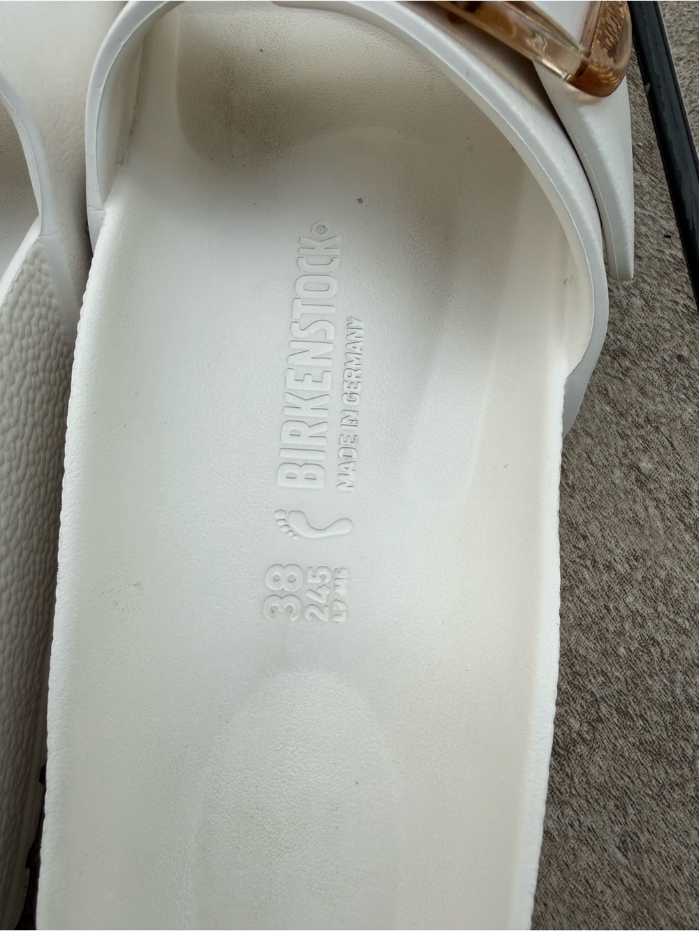 Birkenstock White Madrid EVA Slide Sandals with Tan-Gold Big Buckles - Picture 5 of 10